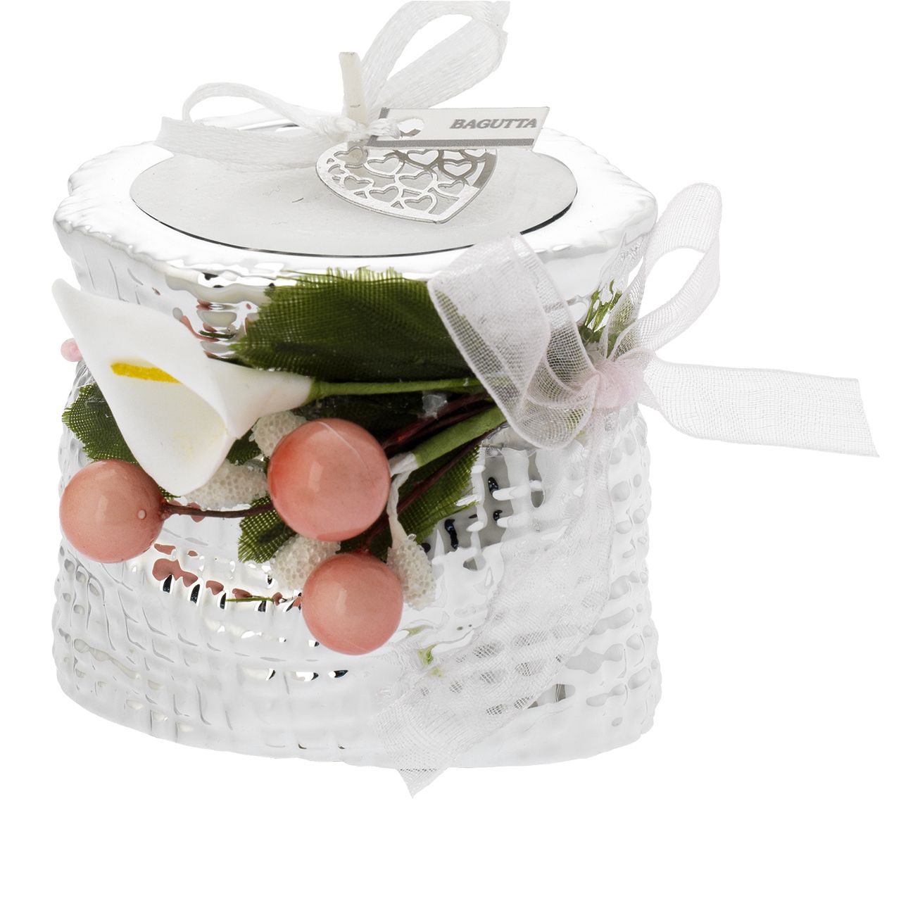 MINISACCO CON TEALIGHT DECORATA E DECO FLOREALE ROSA